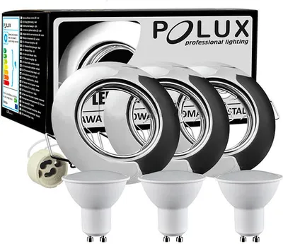 Zdjęcie produktu dla Zestaw 3x Oprawa halogenowa ruchoma GOLDLUX (Polux) okrągła chrom + żarówka LED GU10 3,5W