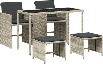 Obrázok produktu pre vidaXL 5-dielny záhradný jedálenský set s vankúšmi svetlosivý polyratan