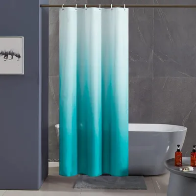 Image de Furlinic Rideau de douche Textile Anti-moisissure Imperméable Polyester Blanc Aquamarine 100x200cm 6 anneaux de rideau de douche