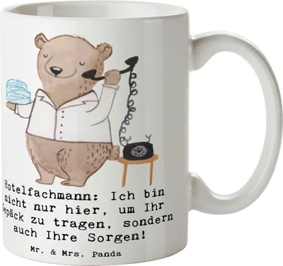Produktbild von Mr. & Mrs. Panda Kaffeetasse Hotelfachmann Sorge - Weiß - Geschenk, sondern auch Ihre Sorgen!, Kaffeepott, Berufsleben, Freundlichkeit, Becher, Teebecher, Berufsalltag