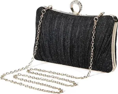 Produktbild von Famanu Clutch Bag Elegante Satin Abendtasche - Glitzernd, Schwarz