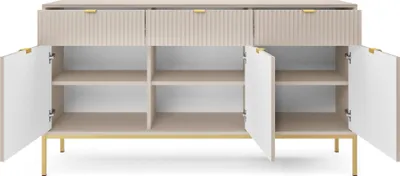 Image de Selsey VELLORE - Buffet 3 portes, gris avec structure dorée, 154 cm