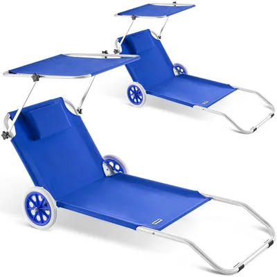 Produktbild von CASARIA® 2x Sonnenliege Klappbar mit Rädern & Sonnendach 5-fach verstellbar Aluminium leichte Gartenliege Strandliege Balkon Terrasse Pool Camping