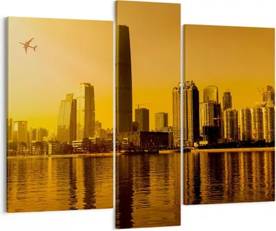 Produktbild von Bild auf Leinwand - Leinwandbild - Stadt â € <Agglomeration Fluss Flugzeug - 95x80cm - Wand Bild - Wanddeko - Leinwanddruck - Bilder - Kunstdruck - Leinwand bilder - Wandkunst - CB95x80-2726
