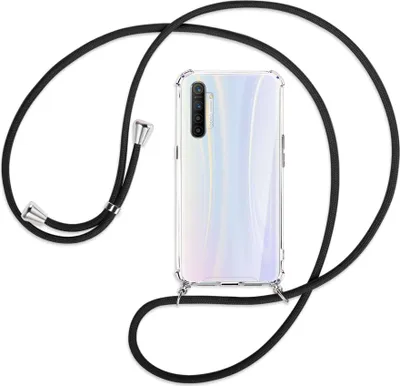 Produktbild von Handykette Backcover-Schutzhülle mit Band (Metall silberfarben) für Realme XT / XT 730G / X2 - schwarz