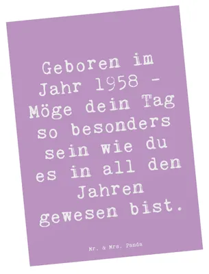 Produktbild von Mr. & Mrs. Panda Grußkarte Spruch 1958 Geburtstag - Lavendeltraum - Geschenk, Geboren im Jahr, Jubiläum, Nostalgie, Alter, Geburtstagsgeschenk, Glückwunsch, Kunstkarten