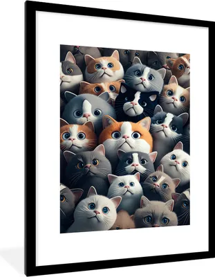 Produktbild von MuchoWow® Gerahmtes Poster Katze - Tiere - Katze - Grau - Muster - Kind 60x80 cm - Poster mit Schwarzem Bilderrahmen Wandposter Rahmen Foto Bilder - Wohnzimmer - Dekorationen - Prämie