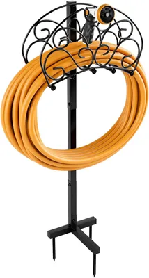 Produktbild von GOPLUS Gartenschlauchhalter, Schlauchhalter aus Metall bis 10kg belastbar, Wasserschlauchhalter freistehend/wandmontage für 46m Schlauch, Schlauchständer für Garten & Rasen, Schwarz