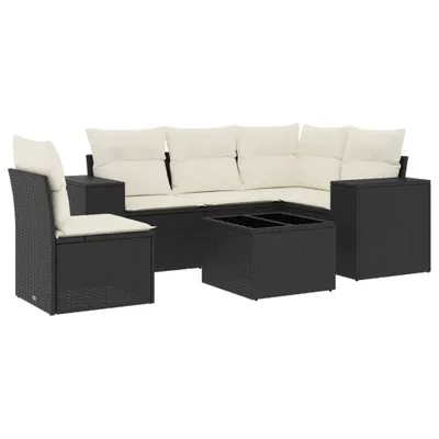 Produktbild von 6-tlg. Garten-Sofagarnitur mit Kissen Schwarz Poly Rattan