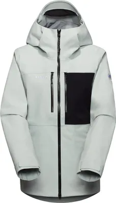 Hellgraue Mammut Stoney HS Hooded Jacke mit Kapuze und schwarzer Brusttasche