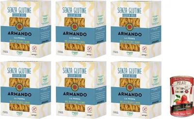 Produktbild von 6x Armando, La Penna, glutenfreie Mehrkornnudeln mit Mais, braunem Reis und Quinoa 400gr+ Italian Gourmet pelati 400gr