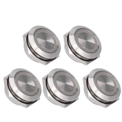 Obrázek produktu pro 5ks momentových tlačítek kovový automatický reset ultra tenký vodotěsný s LED 19mmDC36V modrý