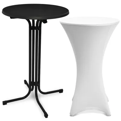 Produktbild von Beautissu Outdoor Stehtisch Bellini, klappbar, Ø60cm, Weiß, mit Husse