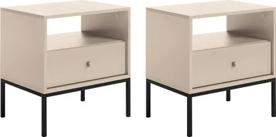 Produktbild von 2er-Set Nachttische mit 1 Schublade & 1 Ablage - Beige - BOGDAN