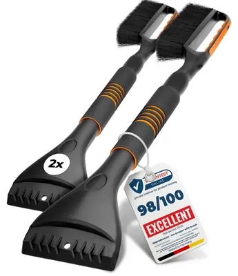 Image de Grattoir à glace pour voiture avec brosse à neige - 2 pièces - Poignée antidérapante - Noir