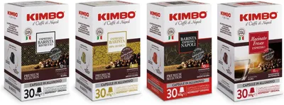 Immagine prodotto di Kimbo Kit degustazione 120 capsule alluminio compatibili Nespresso®, 4 miscele: Napoli, Ristretto, 100% Arabica, Macinato Fresco- 4 Pack da 30 Capsule