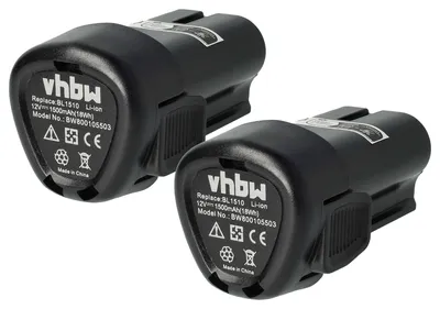 Produktbild von vhbw 2x Akku kompatibel mit Black & Decker BDCDMT112, EGBL108, HPL106, HPL10IM, EGBL108KB, GKC108, LDX112, HPL10RS Werkzeug (1500 mAh, Li-Ion, 12 V)