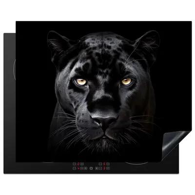 Produktbild von KitchenYeah© Herdabdeckplatte Panther - Tiere - Schwarz - Porträt , 65x52cm, Küche Deko, Glaskeramikkochfeld Herdabdeckung, Abdeckplatte fùr Kochfeld
