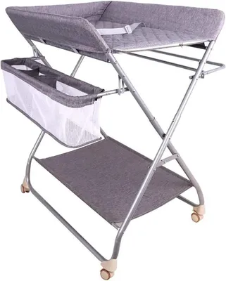 Image de Table à langer pour bébé - Pliable avec roulettes - 74x64x96 cm - Gris