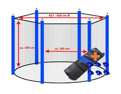 Produktbild von walexo Trampolin Sicherheitsnetz für 6 Stangensystem ( 427 Ø, Schwarz/Blau )