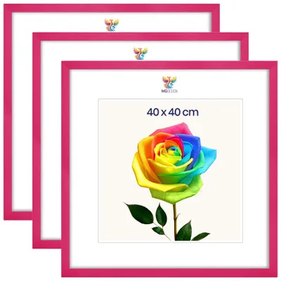 Produktbild von MG Design 3er Set Bilderrahmen 40 x 40 cm - Posterrahmen mit Rosa Echtholzrahmen und bruchsicherem Acrylglas, Hoch & Quer mit stabiler Wandaufhängung