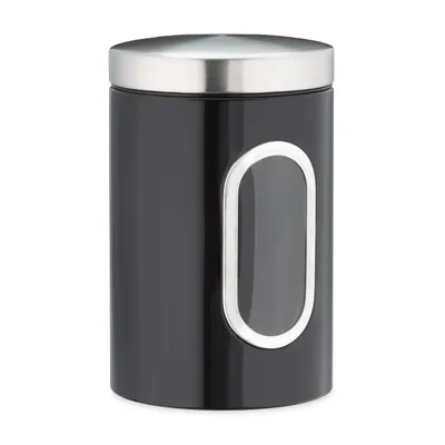 Produktbild von 10 x Vorratsdose, 1,4 L, mit Deckel und Sichtfenster, für Kaffee, Mehl, Pasta, Aufbewahrungsdose Küche, Metall, schwarz