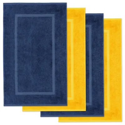 Produktbild von Lavea® 4er Set Badematte 50x80 cm, Badezimmerteppich 100% Baumwolle, 800 g/m², saugstark, waschbar, Badvorleger, Elena – Navyblau & Rapsgelb