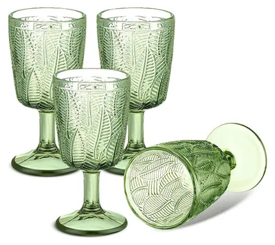Weingläser-Set 4er, 325 ml, grün, Blumenrelief, rutschfest