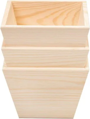 Produktbild von Famanu Set von 3 Blumentöpfen - Hölzerner Blumentopf, Pflanzenbox und Aufbewahrungsbox, 17 x 16 x 12 cm