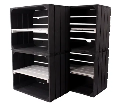 Produktbild von 6er Set neue schwarze Obstkiste mit Regalbrett in weiß 50cm x 40cm x 30cm „von Kontorei“ 2er 3er 4er 6er 8er 9er 12er Set standard Regalkisten Regalsystem Weinkisten Holzkiste Kiste Schuhregal Regal Holzregal