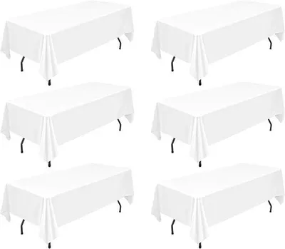 Produktbild von Famanu Tischdecke 6 Stück Weiß Rechteckig 152 x 259 cm - Waschbares Polyester für Feste