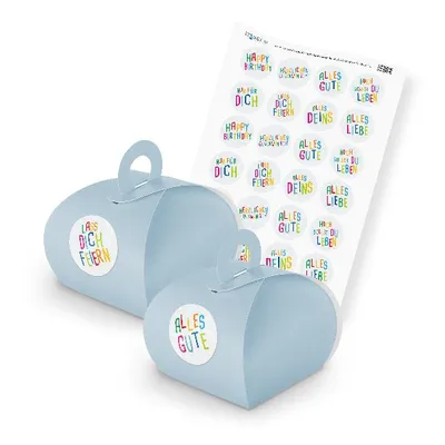 Produktbild von itenga SET Glückwünsche Kids (Motiv 77) 24x Geschenkschachtel mit Griff hellblau