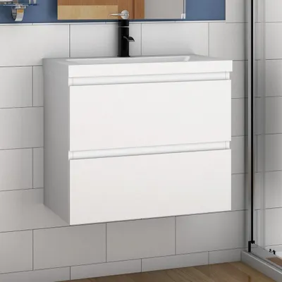 Produktbild von Waschtisch mit Unterschrank 60 cm Waschbecken Keramik Dick mit Unterschrank Aalst-Matt Serie Weiß Matt