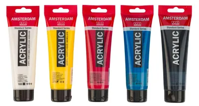 Produktbild von Talens Amsterdam, Schwarz, Cyan, Magenta, Weiß, Gelb, Acrylfarbe, Flüssigkeit, 120 ml, 1 Stück(e)