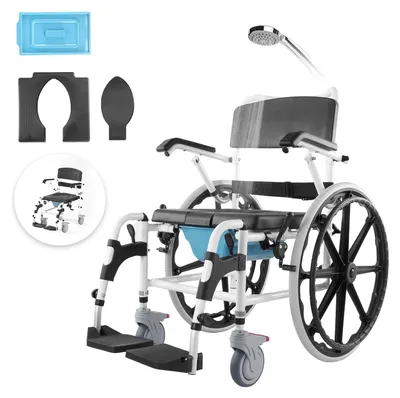 Duschrollstuhl 440 mm, Aluminium, 136 kg, verstellbar, mit Bremse