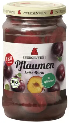 ŚLIWKI POŁÓWKI W LEKKIM SYROPIE BEZGLUTENOWE BIO 360 g (180 g) (SŁOIK) - ZWERGENWIESE