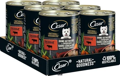 Produktbild von Cesar Adult Hundenassfutter Natural Goodness, Ausgewogenes Premium Hundefutter nass, reich an Rind, Dose, 6 x 400g