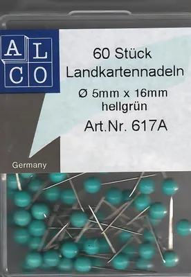 Produktbild von Alco Landkartennadel 16mm Ø5mm hellgrün 60 Stück
