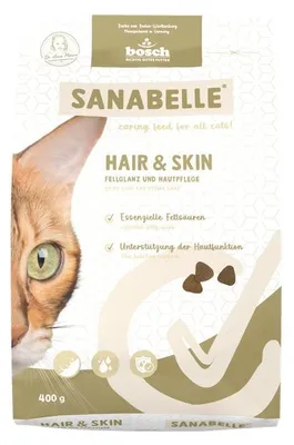 Produktbild von Sanabelle Katzenfutter Hair & Skin für ausgewachsene Katzen, 400g, mit Omega-3 & 6 und Beeren