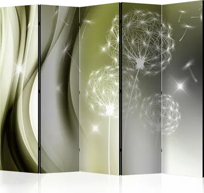 Produktbild von 5-teiliger Einseitiger Vlies Paravent - Green Gentleness II 225x172 cm Blumen b-C-0130-z-c