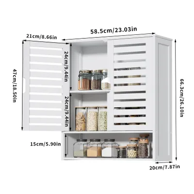 Produktbild von Badezimmerschrank Hängeschrank Weiß 59x20,5x66,5 cm, Wandschrank mit 2 Türen & verstellbaren Regalen
