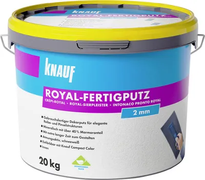 Immagine prodotto di Intonaco pronto all'uso Knauf Royal, 20 kg, granulometria 2,0 mm, bianco neve