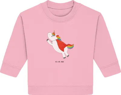 Produktbild von Mr. & Mrs. Panda Organic Baby Pullover Einhorn Super 12. - 18. Monat - Baumwolle Pink - Geschenk, Superheld, Freundin, Held, Bullover, Unicorn, Einhörner