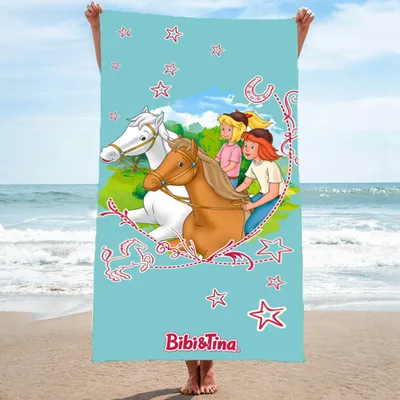 Produktbild von Bibi und Tina Strandtuch für Mädchen 75x150 cm großes Badetuch mit Pferden türkis Handtuch aus 100% Baumwolle