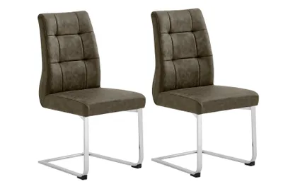 Produktbild von byLIVING Freischwinger Marlen-XXL-XXL 2er-Set, Metall chrom, Vintage Stoff dunkelbraun, Belastbarkeit bis 150 kg