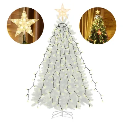 Produktbild von SALCAR 1.5m 200 LED Lichterkette Weihnachtsbaum mit 8 Girlanden und LED Stern, Tannenbaum Lichterkette LED, Christbaum Beleuchtung