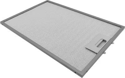 A metal grease filter for a kitchen hood, shown from a diagonal angle against a white background.