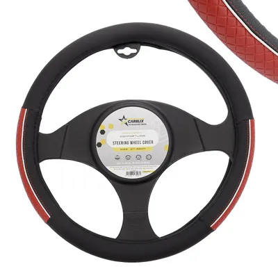 Zdjęcie produktu dla Pokrowiec na kierownicę "M" 37-39 cm, skóra naturalna, czarno-czerwony
