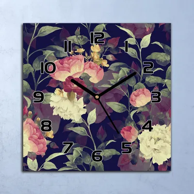 Produktbild von Wanduhr Echt-Glas-Küchenuhr Vintage Blumen Quarz Lautlos 30x30 Deko Bilder