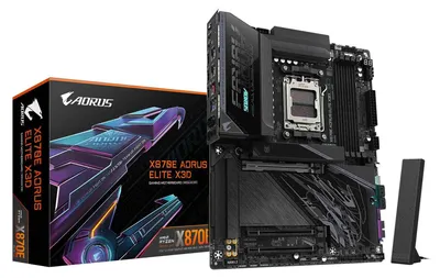 Produktbild von GIGABYTE X870E AORUS ELITE X3D Mainboard – Unterstützt AMD Ryzen 9000 Prozessoren, 16+2+2-Phasen Digital-VRM, bis zu 9000 Hz DDR5 (OC), 2 x PCIe 5.0 + 2 x PCIe 4.0, Wi-Fi 7, 5 GbE LAN, USB 4